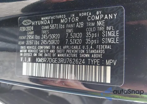 2024 Hyundai Palisade Calligraphy Night Edition from USA, damaged, VIN KM8R7DGE3RU762624